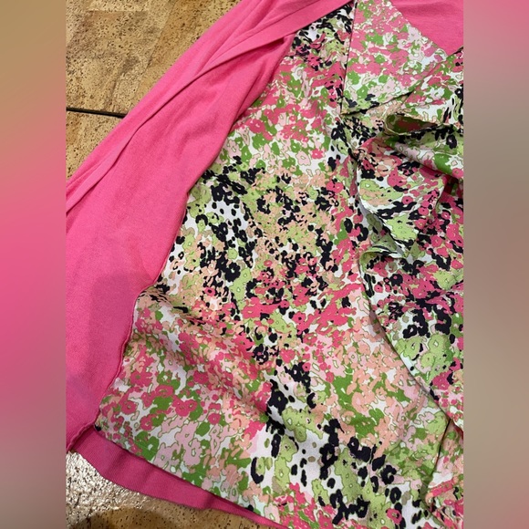 Think Spring ! August Silk Cardigan Attached Shell Floral Pink Green Size L - Picture 13 of 14